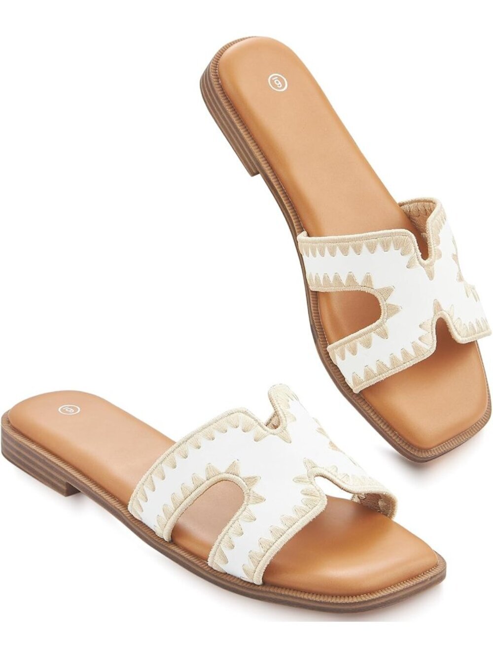 Women's White Gold Slip On Flat Soft Foam Slides Comfortable Leather Sandals